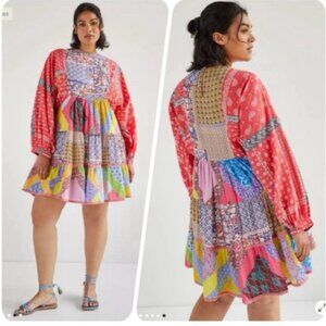 Let me Be Anthropologie Patchwork Tiered Babydoll Mini Dress 1X